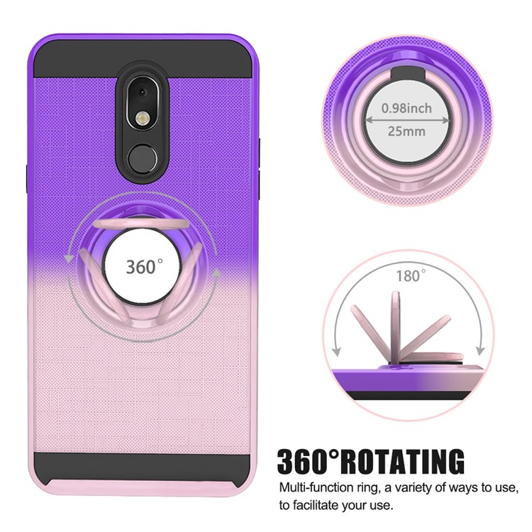 Finger Ring Kickstand Gradient Color Detachable TPU + PC Hybrid Shell for LG Stylo 5 - Purple/Pink-8
