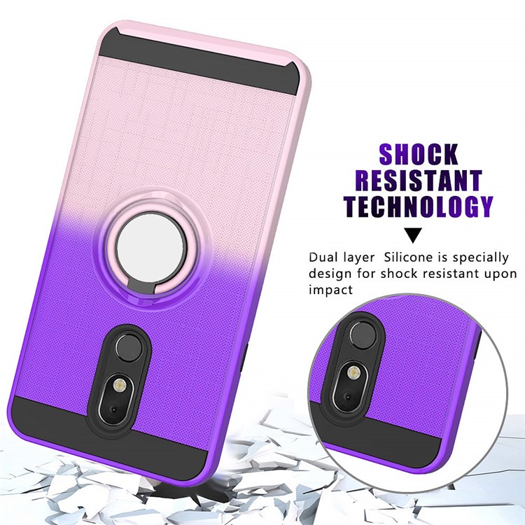 Finger Ring Kickstand Gradient Color Detachable TPU + PC Hybrid Shell for LG Stylo 5 - Purple/Pink-9