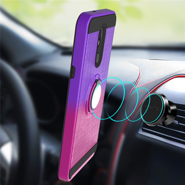 Finger Ring Kickstand Gradient Color Detachable TPU + PC Hybrid Shell for LG Stylo 5 - Purple/Rose-2