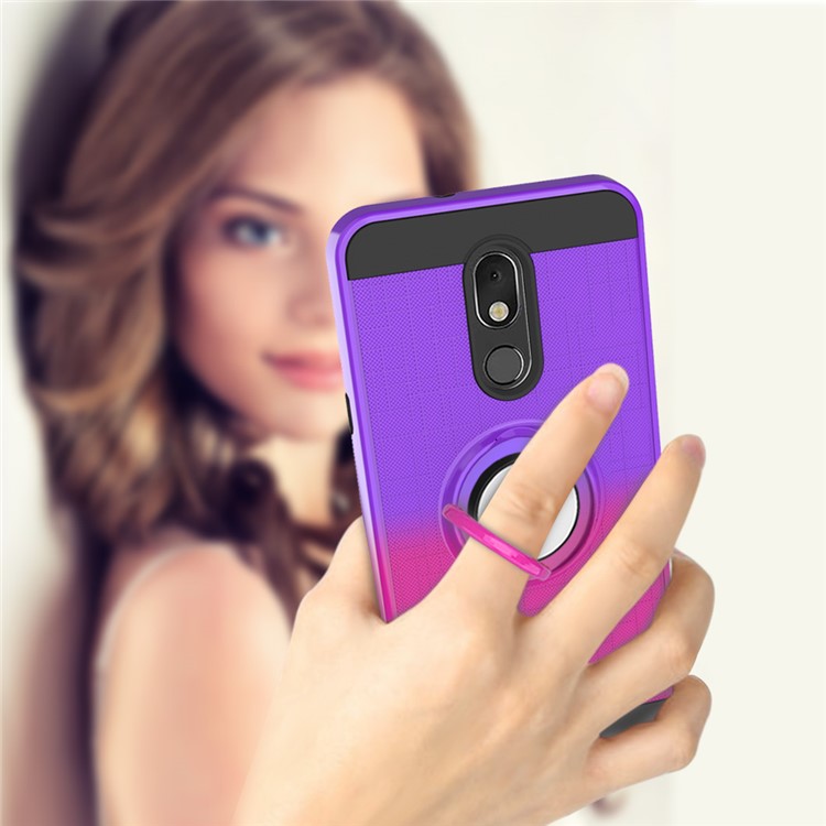 Finger Ring Kickstand Gradient Color Detachable TPU + PC Hybrid Shell for LG Stylo 5 - Purple/Rose-3