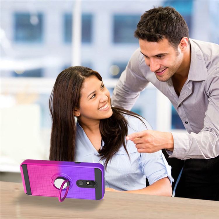 Finger Ring Kickstand Gradient Color Detachable TPU + PC Hybrid Shell for LG Stylo 5 - Purple/Rose-4