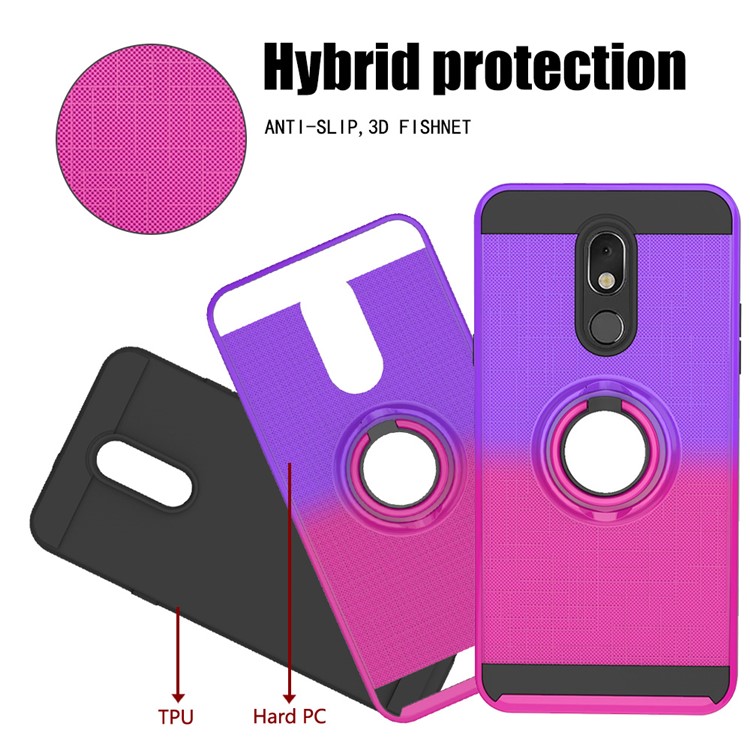 Finger Ring Kickstand Gradient Color Detachable TPU + PC Hybrid Shell for LG Stylo 5 - Purple/Rose-5