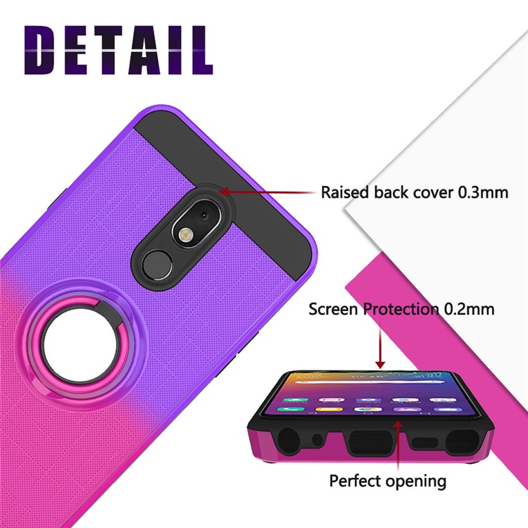 Finger Ring Kickstand Gradient Color Detachable TPU + PC Hybrid Shell for LG Stylo 5 - Purple/Rose-6