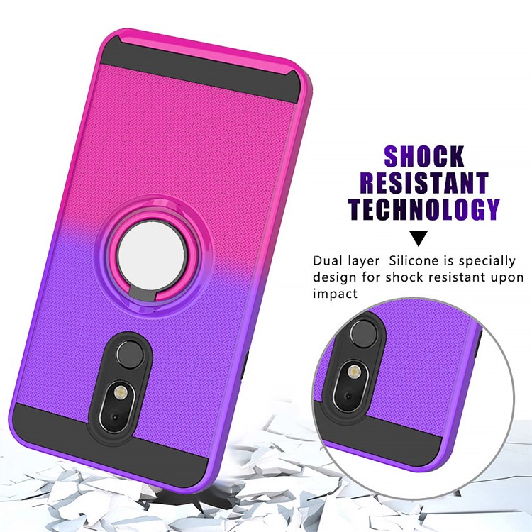 Finger Ring Kickstand Gradient Color Detachable TPU + PC Hybrid Shell for LG Stylo 5 - Purple/Rose-7