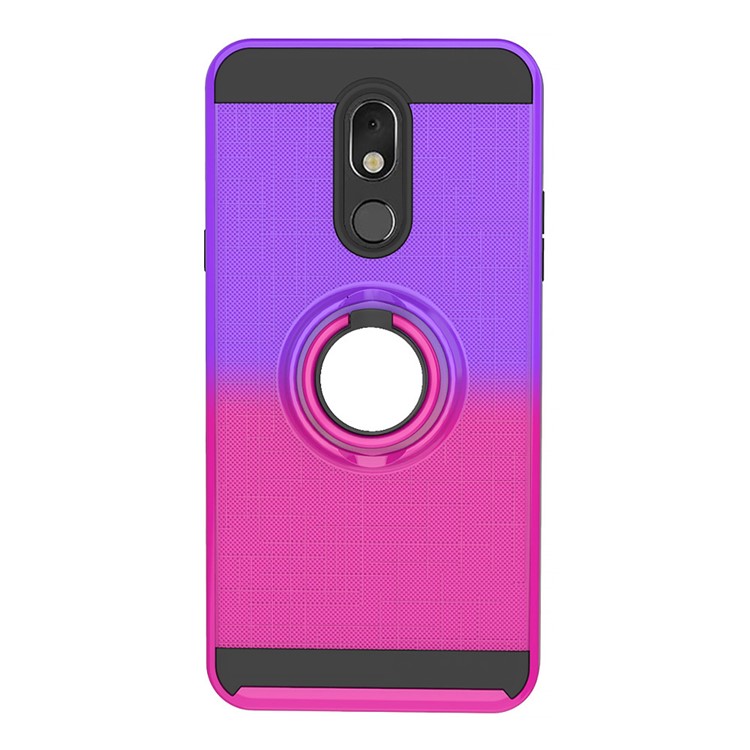 Finger Ring Kickstand Gradient Color Detachable TPU + PC Hybrid Shell for LG Stylo 5 - Purple/Rose-8