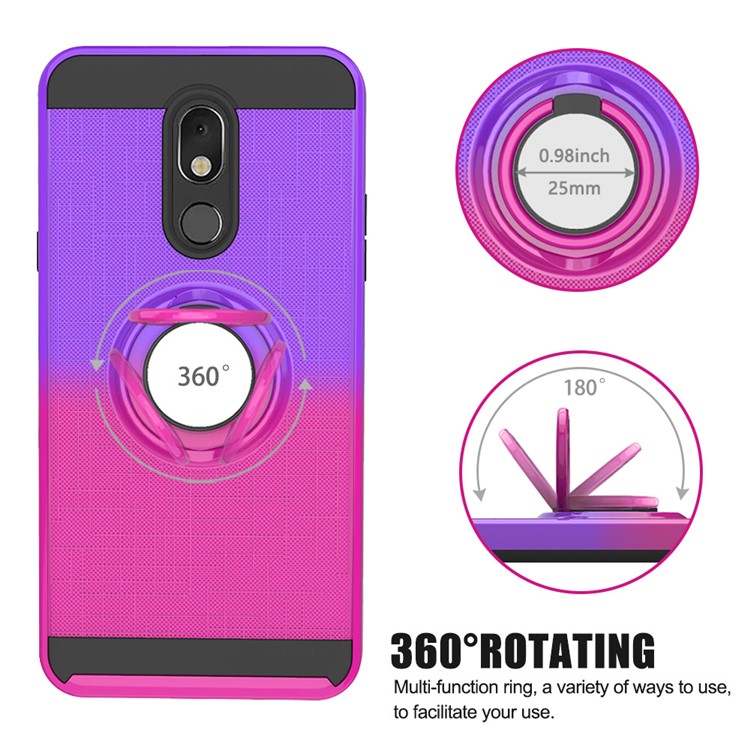 Finger Ring Kickstand Gradient Color Detachable TPU + PC Hybrid Shell for LG Stylo 5 - Purple/Rose-9