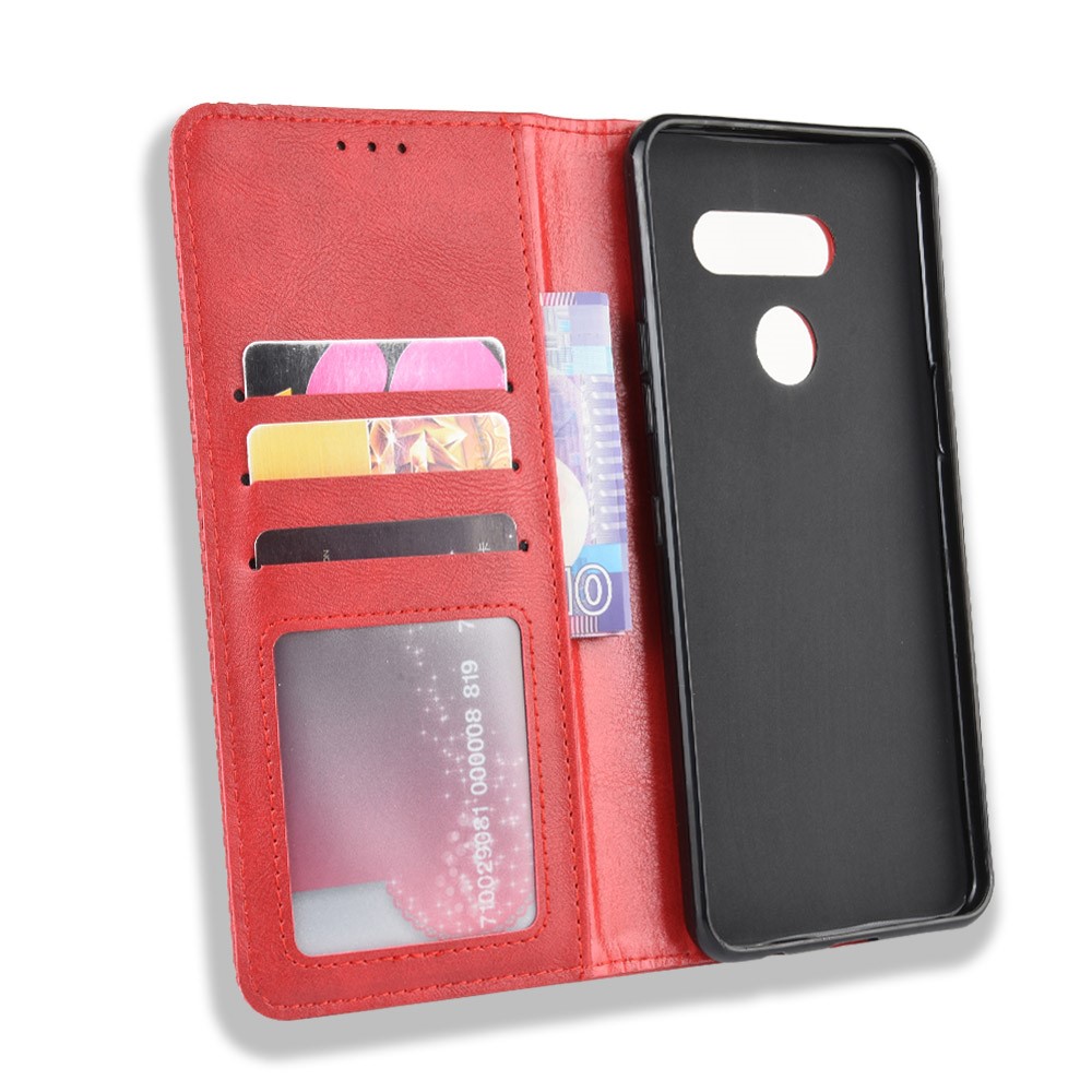 Retro Style PU Leather Stand Wallet Protective Cell Phone Case for LG K50S - Red-5