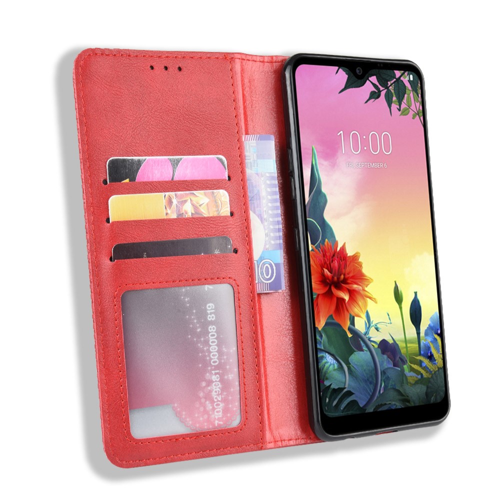 Retro Style PU Leather Stand Wallet Protective Cell Phone Case for LG K50S - Red-6
