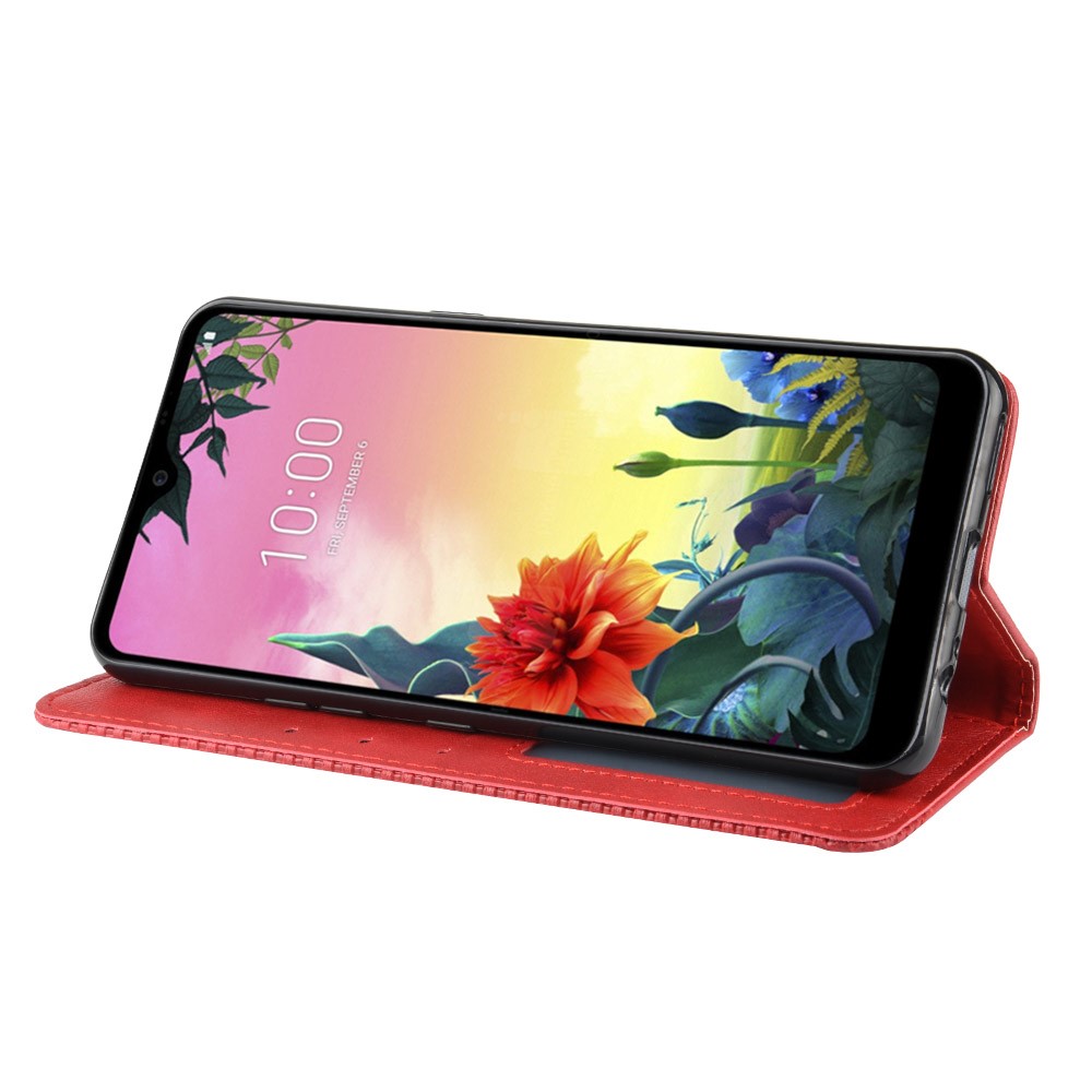 Retro Style PU Leather Stand Wallet Protective Cell Phone Case for LG K50S - Red-7