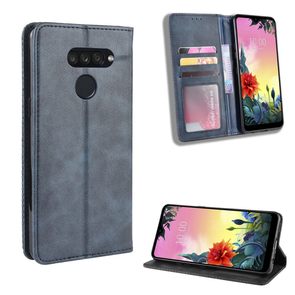 Retro Style PU Leather Stand Wallet Protective Cell Phone Case for LG K50S - Blue-1
