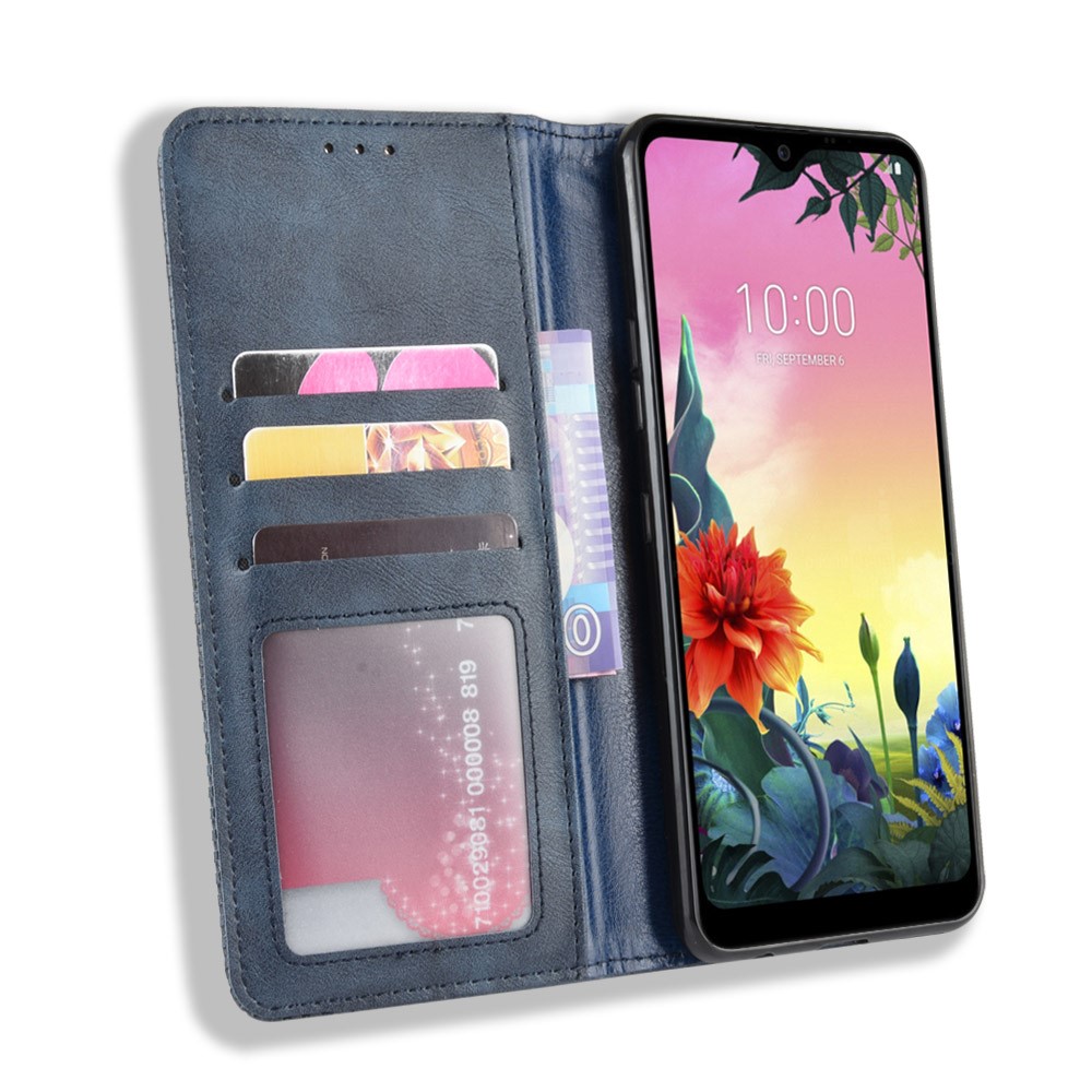 Retro Style PU Leather Stand Wallet Protective Cell Phone Case for LG K50S - Blue-6