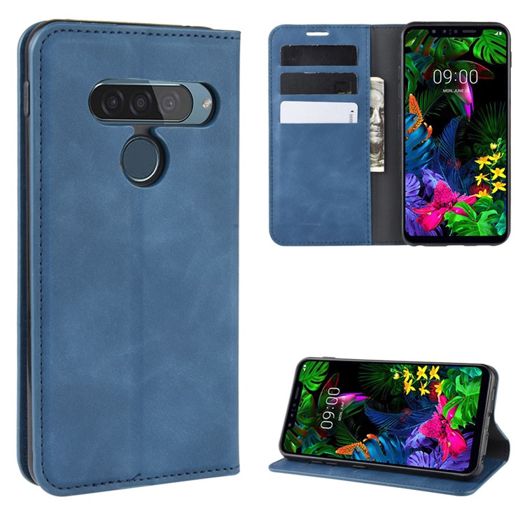 Auto-absorbed Skin-touch Leather Wallet Cover for LG G8s ThinQ - Blue-1