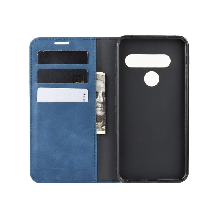 Auto-absorbed Skin-touch Leather Wallet Cover for LG G8s ThinQ - Blue-5