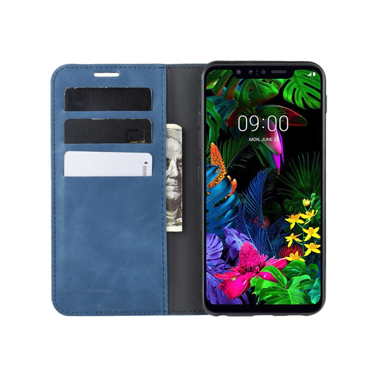 Auto-absorbed Skin-touch Leather Wallet Cover for LG G8s ThinQ - Blue-6