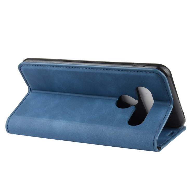 Auto-absorbed Skin-touch Leather Wallet Cover for LG G8s ThinQ - Blue-7