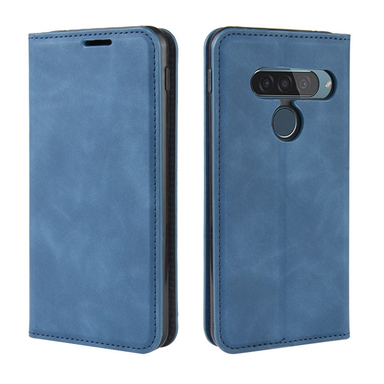 Auto-absorbed Skin-touch Leather Wallet Cover for LG G8s ThinQ - Blue-9