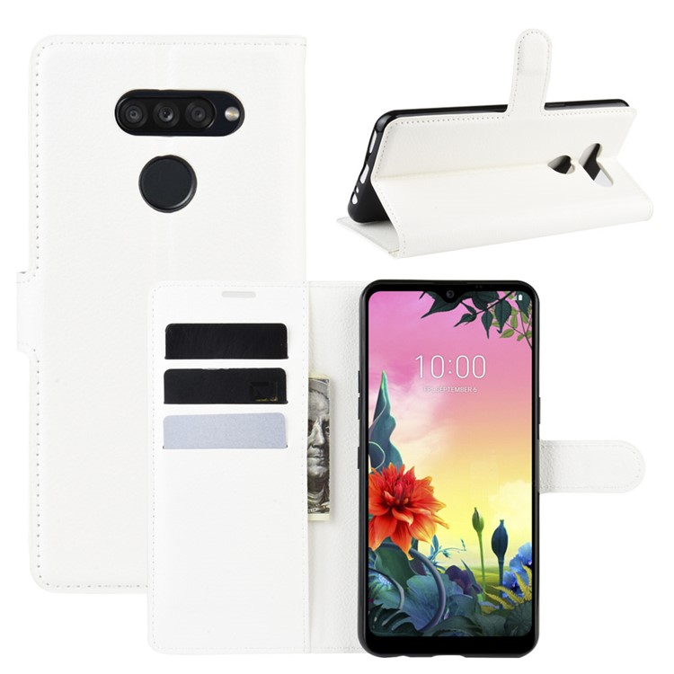 Litchi Grain Wallet Leather Mobile Simple Cover for LG K50S - White-1