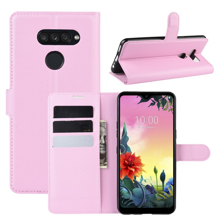 Litchi Grain Wallet Leather Mobile Simple Cover for LG K50S - Pink-1