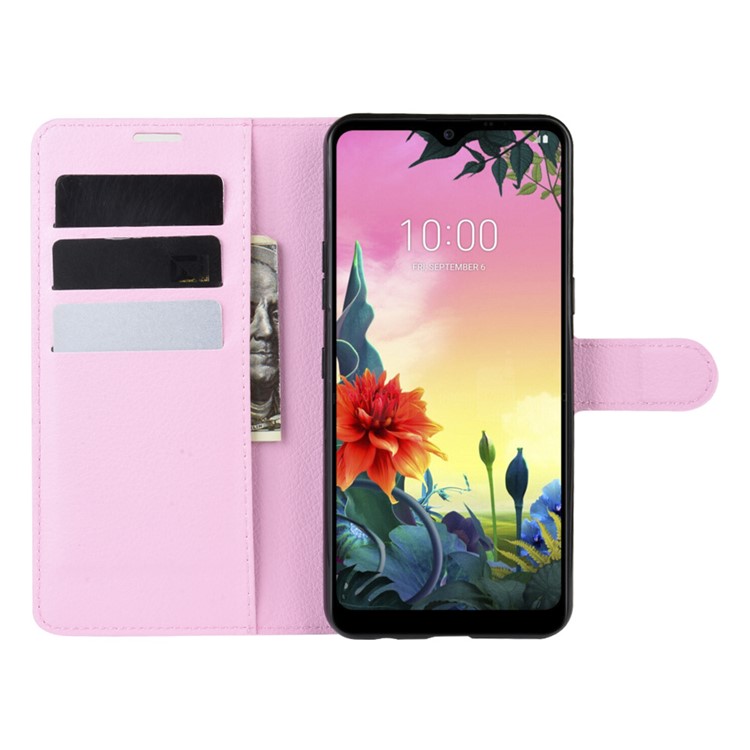 Litchi Grain Wallet Leather Mobile Simple Cover for LG K50S - Pink-4