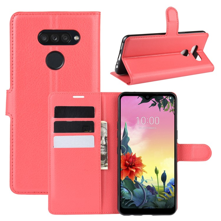 Litchi Grain Wallet Leather Mobile Simple Cover for LG K50S - Red-1