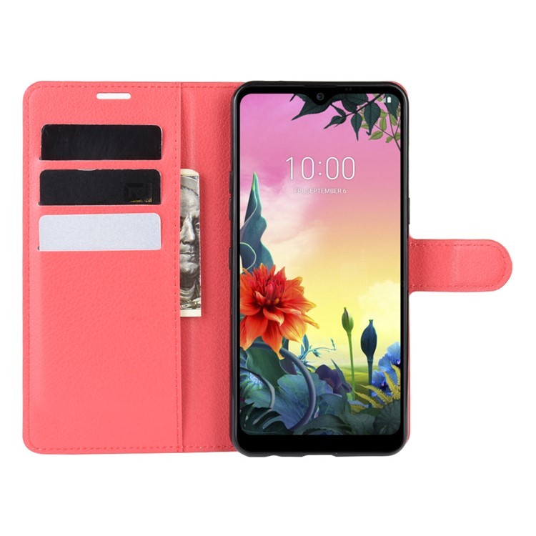 Litchi Grain Wallet Leather Mobile Simple Cover for LG K50S - Red-4