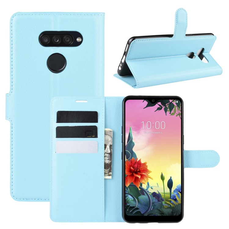 Litchi Grain Wallet Leather Mobile Simple Cover for LG K50S - Blue-1