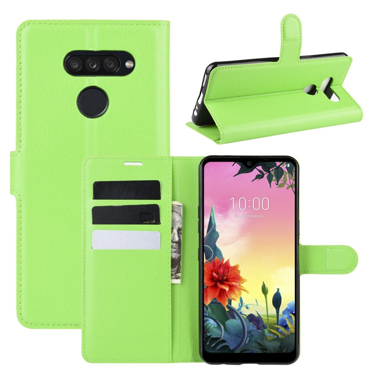 Litchi Grain Wallet Leather Mobile Simple Cover for LG K50S - Green-1