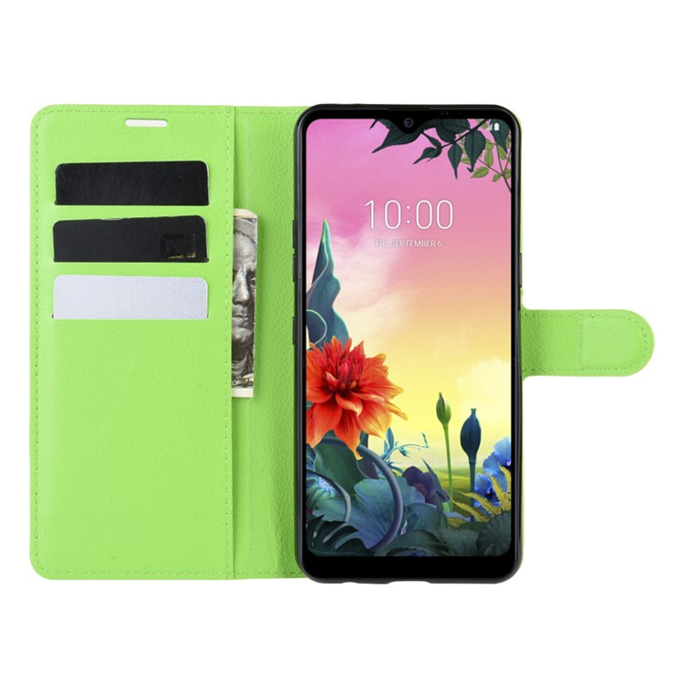 Litchi Grain Wallet Leather Mobile Simple Cover for LG K50S - Green-4