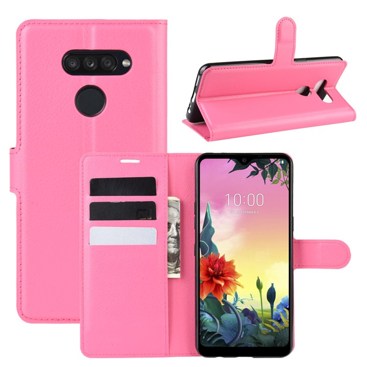 Litchi Grain Wallet Leather Mobile Simple Cover for LG K50S - Rose-1