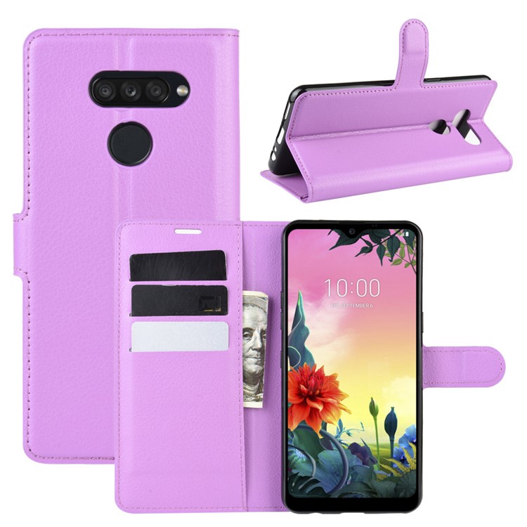 Litchi Grain Wallet Leather Mobile Simple Cover for LG K50S - Purple-1