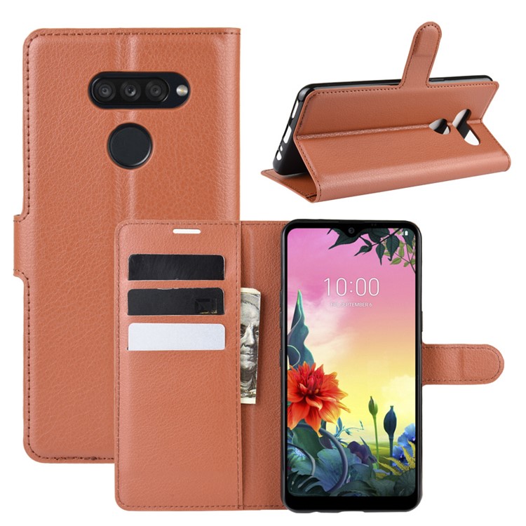 Litchi Grain Wallet Leather Mobile Simple Cover for LG K50S - Brown-1
