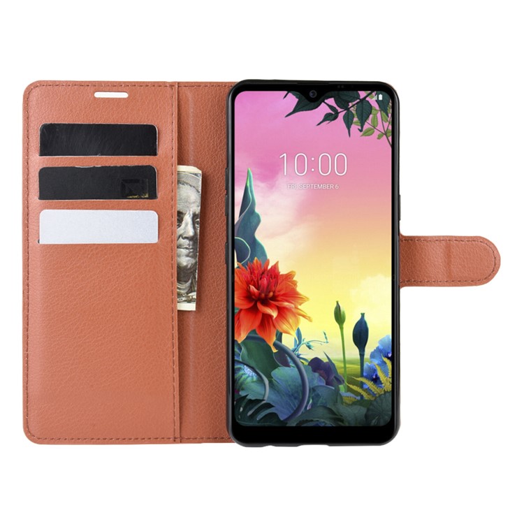 Litchi Grain Wallet Leather Mobile Simple Cover for LG K50S - Brown-4