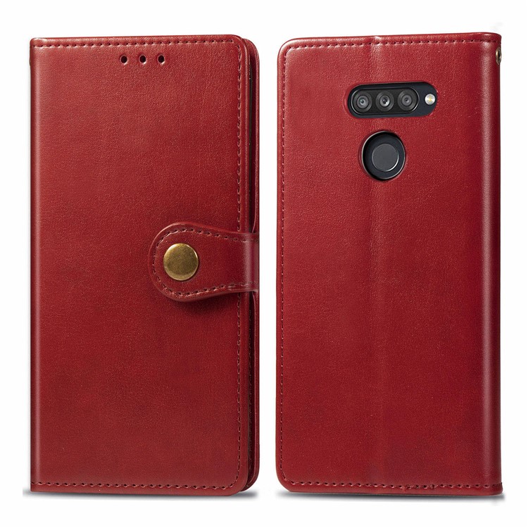 Solid Color Magnetic Clasp Wallet Stand Leather Cell Phone Shell for LG K50S - Red-1