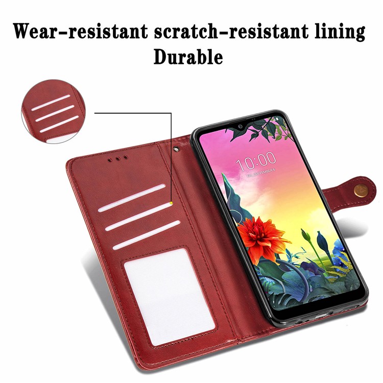 Solid Color Magnetic Clasp Wallet Stand Leather Cell Phone Shell for LG K50S - Red-10