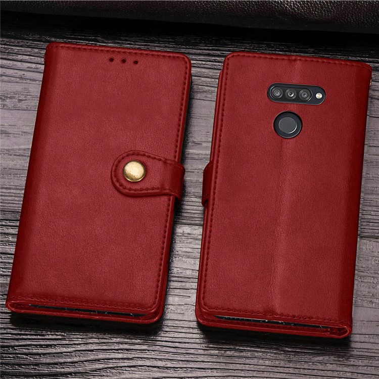 Solid Color Magnetic Clasp Wallet Stand Leather Cell Phone Shell for LG K50S - Red-16