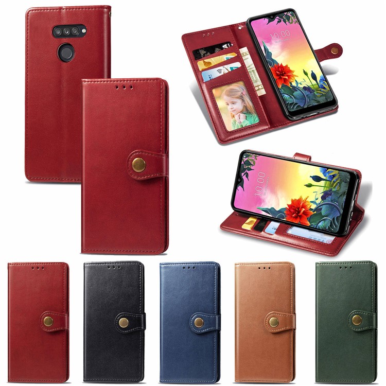 Solid Color Magnetic Clasp Wallet Stand Leather Cell Phone Shell for LG K50S - Red-17