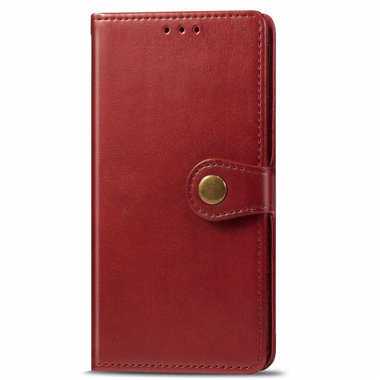 Solid Color Magnetic Clasp Wallet Stand Leather Cell Phone Shell for LG K50S - Red-2