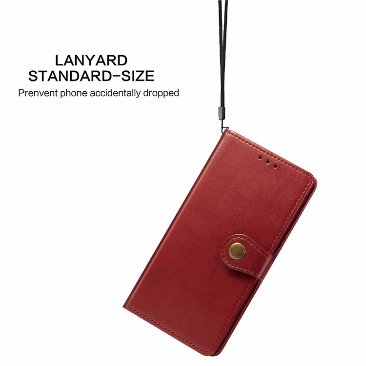 Solid Color Magnetic Clasp Wallet Stand Leather Cell Phone Shell for LG K50S - Red-8