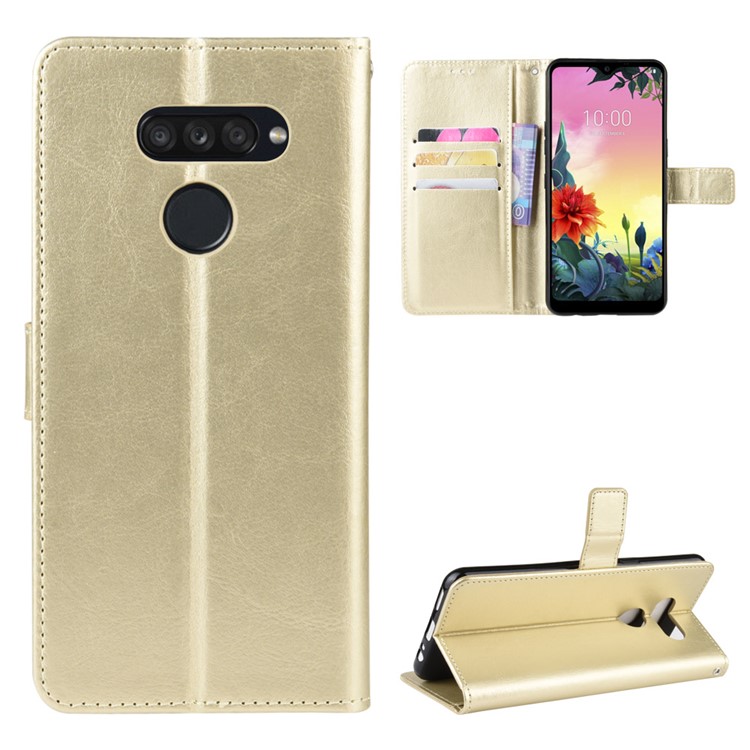 Crazy Horse Wallet Leather Stand Case for LG K50S - Gold-1