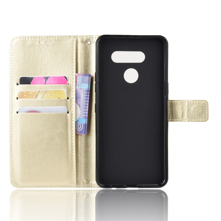 Crazy Horse Wallet Leather Stand Case for LG K50S - Gold-3