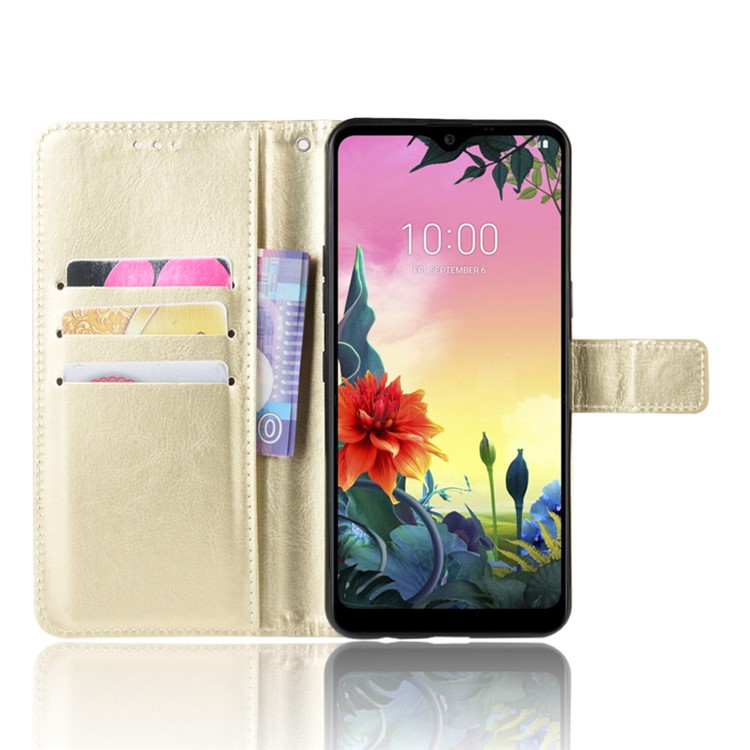 Crazy Horse Wallet Leather Stand Case for LG K50S - Gold-4