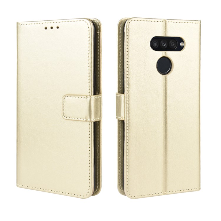 Crazy Horse Wallet Leather Stand Case for LG K50S - Gold-7