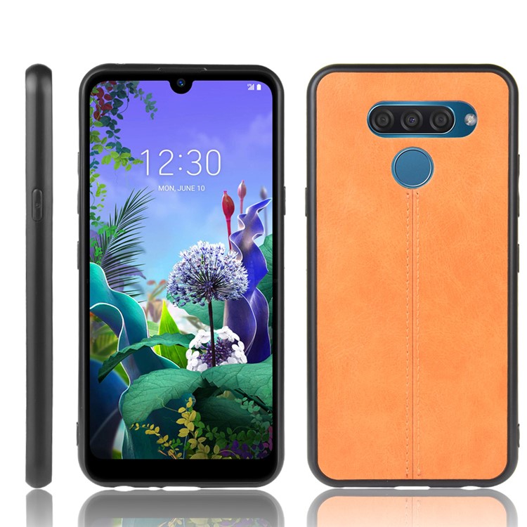 Leather Coated PC + TPU Hybrid Cover Case for LG K50 / LG Q60 - Yellow-1