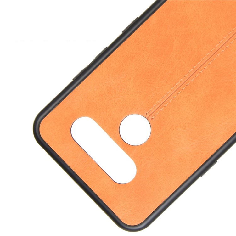 Leather Coated PC + TPU Hybrid Cover Case for LG K50 / LG Q60 - Yellow-2