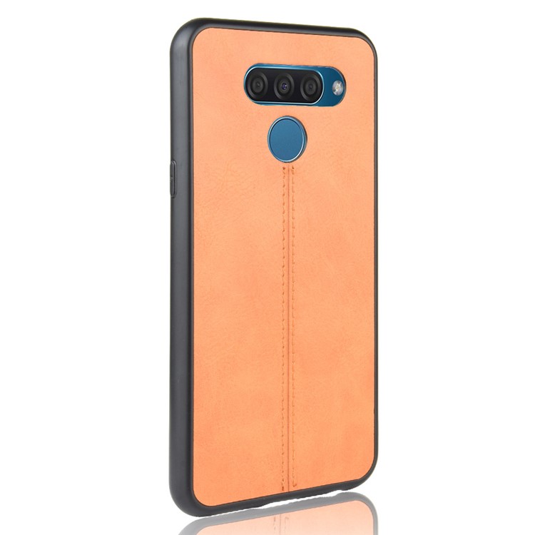 Leather Coated PC + TPU Hybrid Cover Case for LG K50 / LG Q60 - Yellow-4