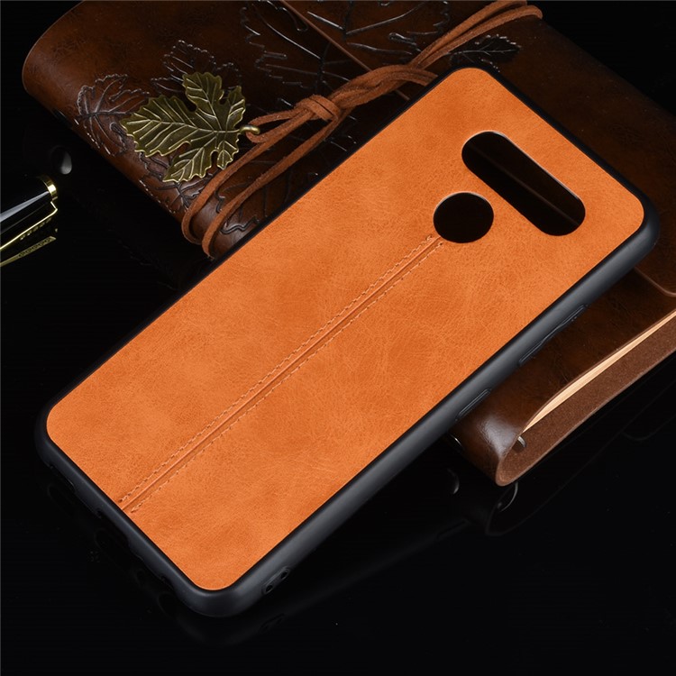 Leather Coated PC + TPU Hybrid Cover Case for LG K50 / LG Q60 - Yellow-6