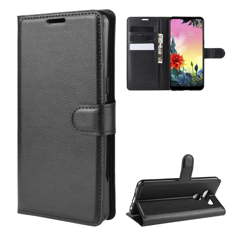 Litchi Skin Stand Leather Wallet Case Cell Phone Shell for LG K50S - Black-2