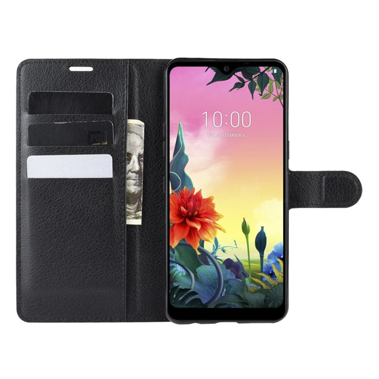 Litchi Skin Stand Leather Wallet Case Cell Phone Shell for LG K50S - Black-5