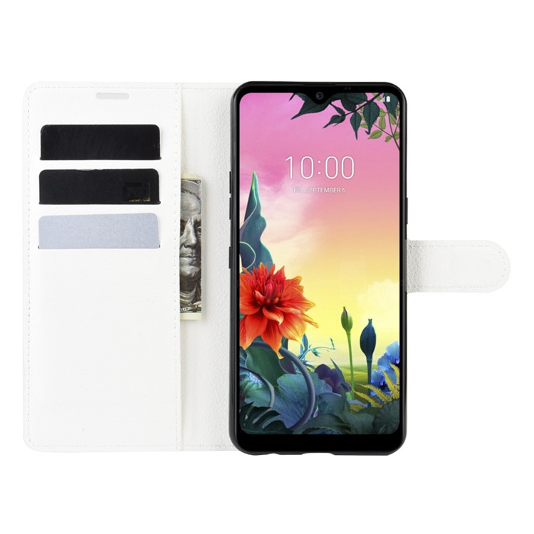 Litchi Skin Stand Leather Wallet Case Cell Phone Shell for LG K50S - White-4