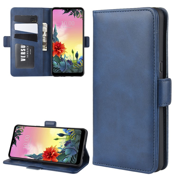 Magnet Adsorption Leather Wallet Phone Cover Case for LG K50S - Blue-1